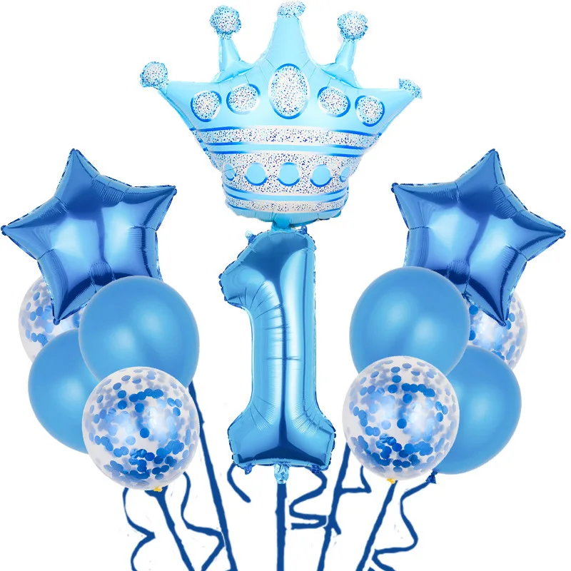 Crown digital balloon set aluminum film balloon children's birthday arrangement first birthday theme decorations