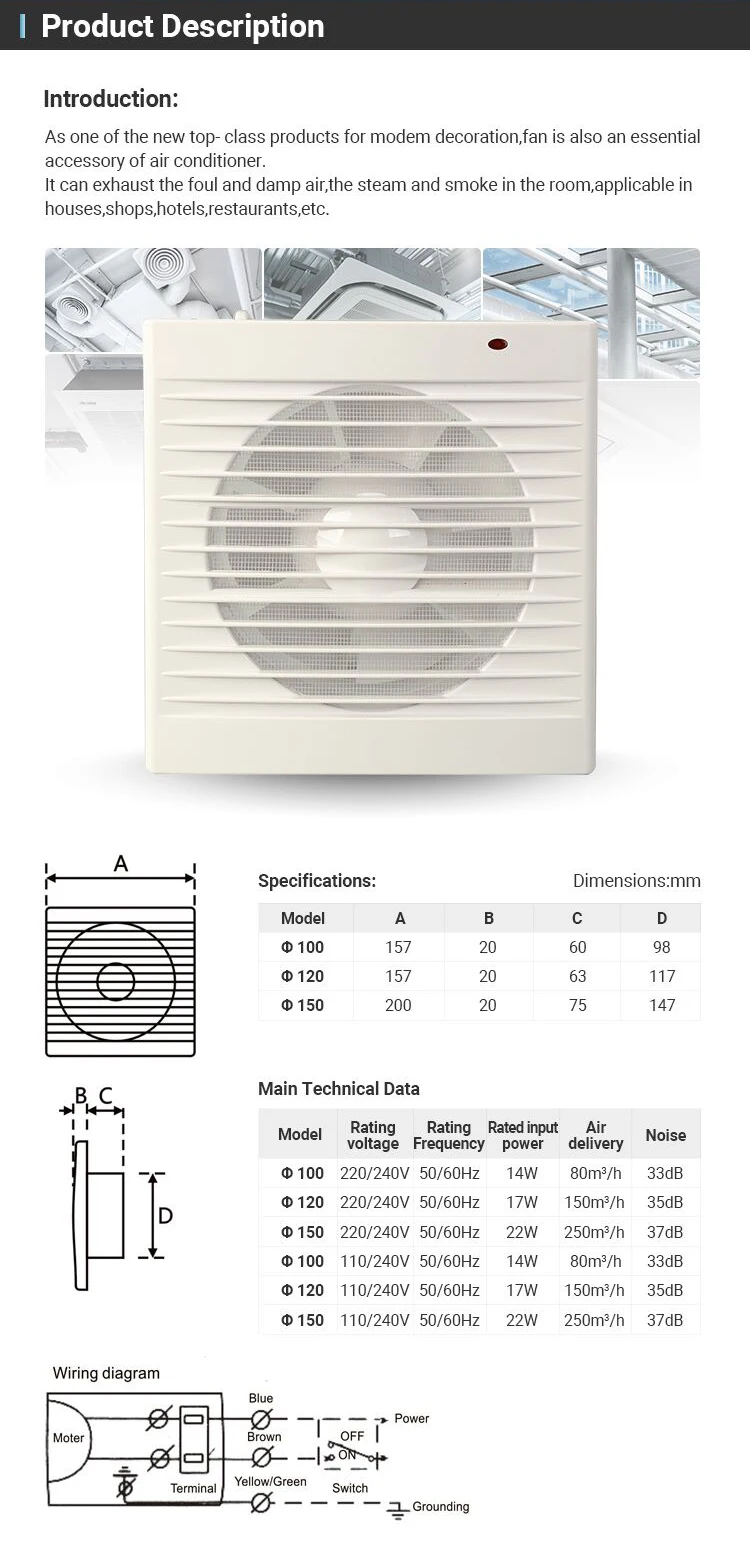 Inline Duct Fan, 110/220V, 60/50Hz, 100/125/150mm, Axial - detail 16