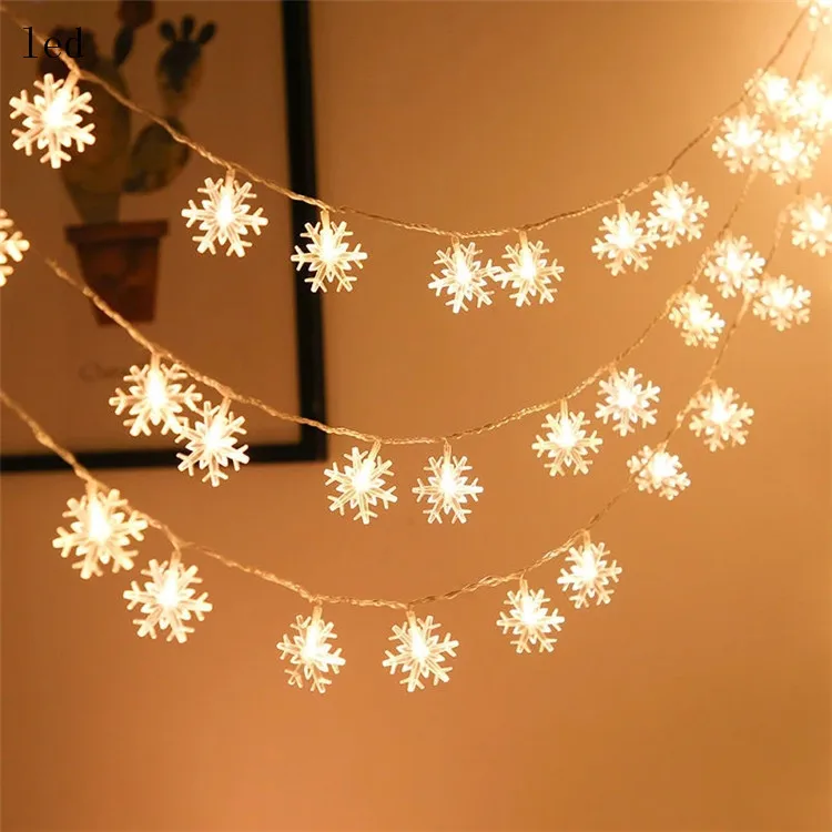 Multicolore*5m Lumières de Chaîne de Forme de Flocons de Neige LED Arbre de Noël Cordes Lumières Guirlande Lumineuse à LED Ambiance Lumières Blanc Chaud Noël Décoration Romantique Fil de Cuivre 