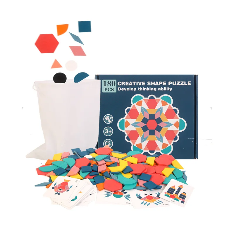 Dziecięce 180 sztuk montessori kolorowe geometryczne drewniane klocki DIY kreatywne puzzle dla dzieci wczesna edukacja dostawca