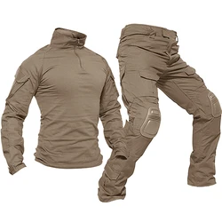 Wholesale Tactical Uniforms Men Rip-StopT-Shirt Windproof Camouflage Combat Pants With Knee Pads