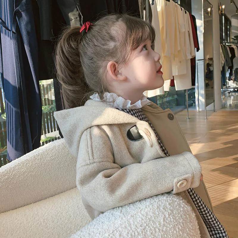 2022 new fashion toddler girls winter woolen overcoat Korean style children warm boutique long coat for kids