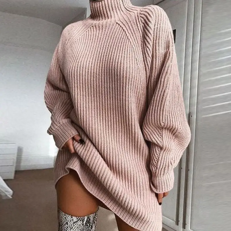 2023 New Arrivals Women Lady Elegant Winter Dresses Pink Sweater Dress