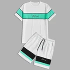 Wholesale Track Suits Men Sport Tracksuit Set Letter Print Color Block 2 Piece Mens T Shirt And Short Set