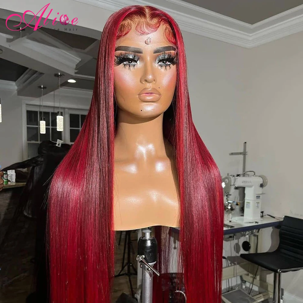 burgundy straight lace front wig