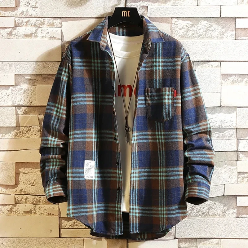 Wholesale high quality 2024 new breathable cotton men's casual plaid long sleeve flannel shirt