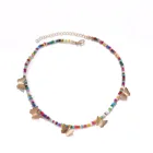 Butterfly Boho Trendy Colorful Rainbow Beads Gold Plated Handmade Butterfly Pendent Choker Necklace For Women