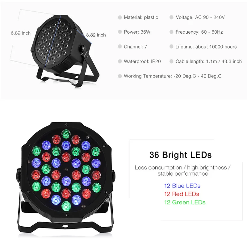 36W Professional Disco light DMX512 Voice Control RGB LED Ktv Bar Party DJ Decorative Stage Light Effect Projector par lamp