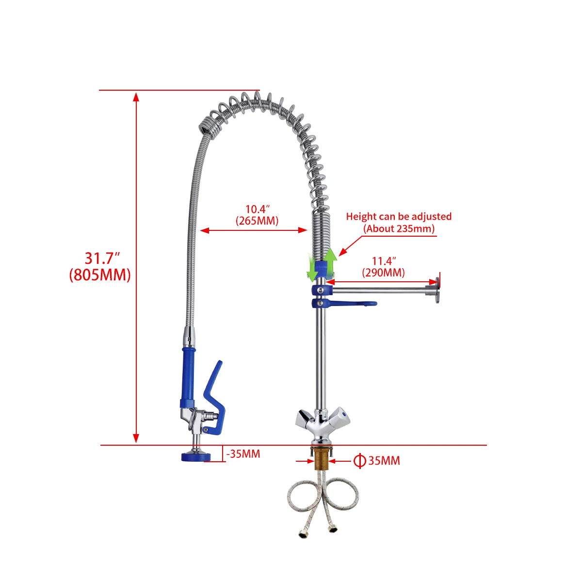 Commercial Kitchen Faucet EasyInstall Deck Mounted Adjustable Height Pre Rinse Unit Dual Handwheels Options Deck Mounted factory