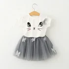 Dress Kid New Baby Girl Princess Dress Sweet Cat Short Sleeve T-shirt Mesh Tutu Skirt 2 Piece Set Kid Clothing Suit