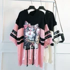 Pattern New Women's Cartoon Cat Pattern Medium Length Hooded Knitted Sweater