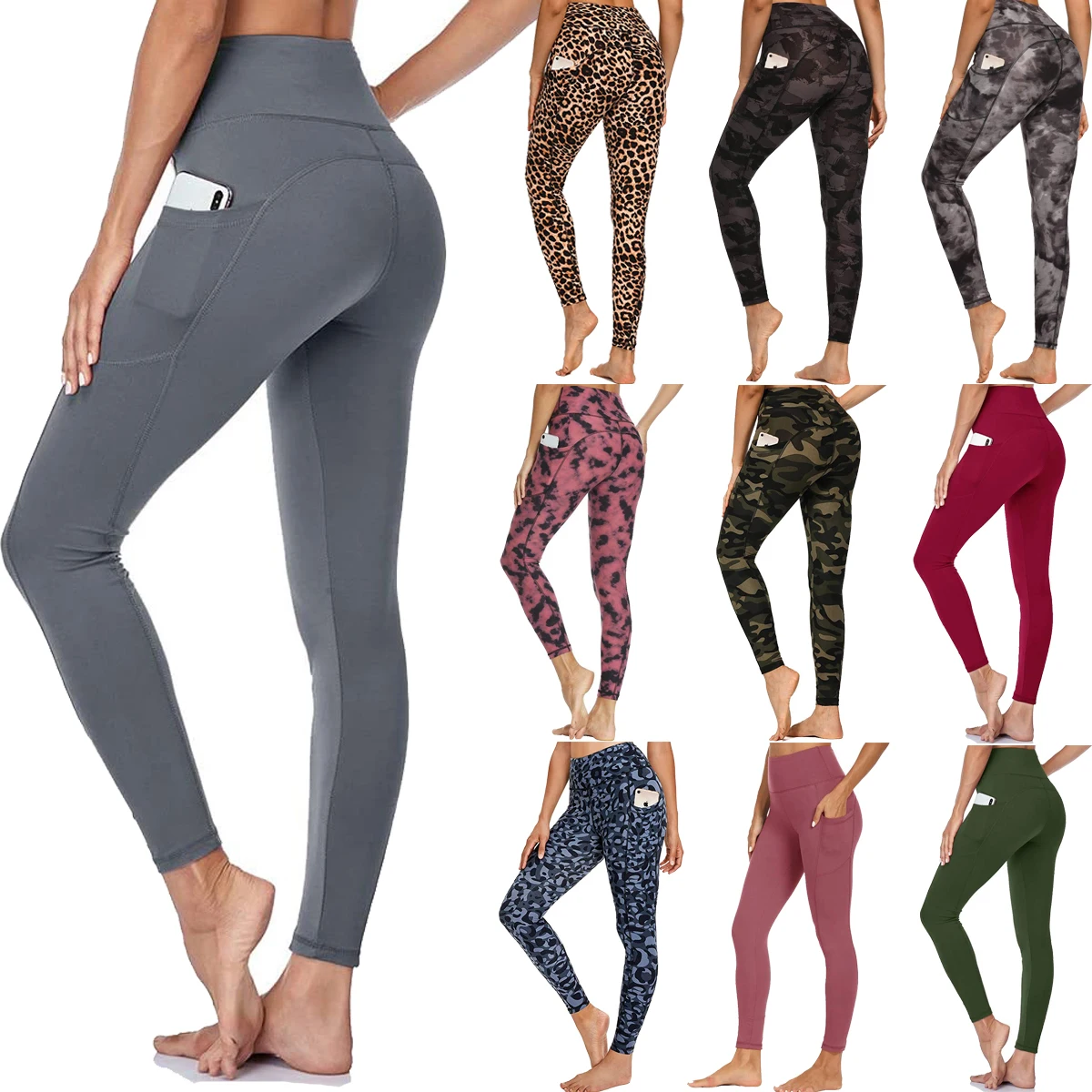 Wholesale Workout Gym Fitness Custom Women Printed High Waist Non See Through Yoga Pants Leggings With Pockets