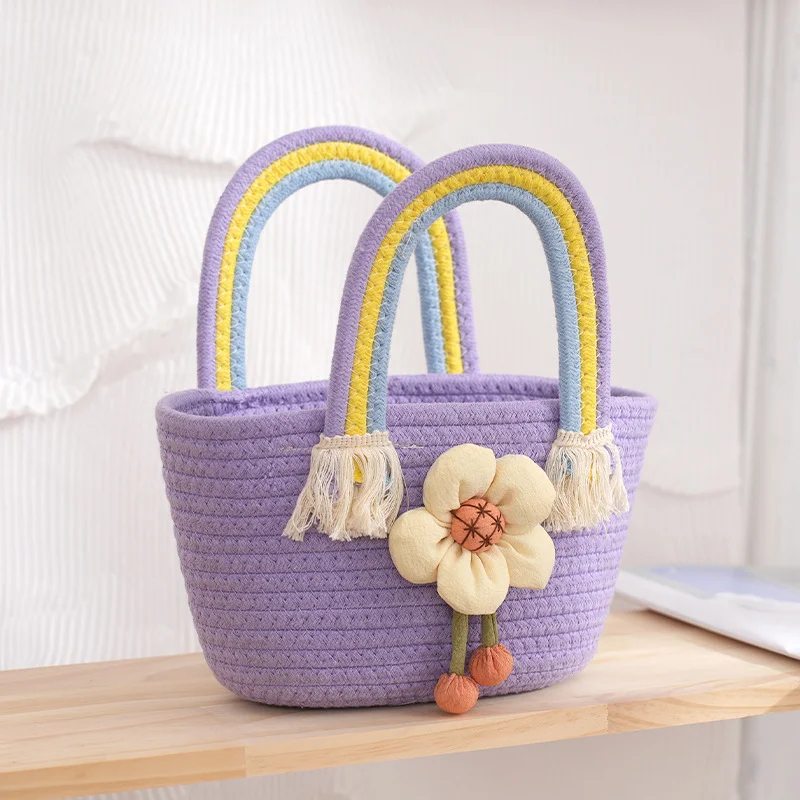 HUAYI 2024 New Hand-woven Cotton rope braided color customized  bucket bag