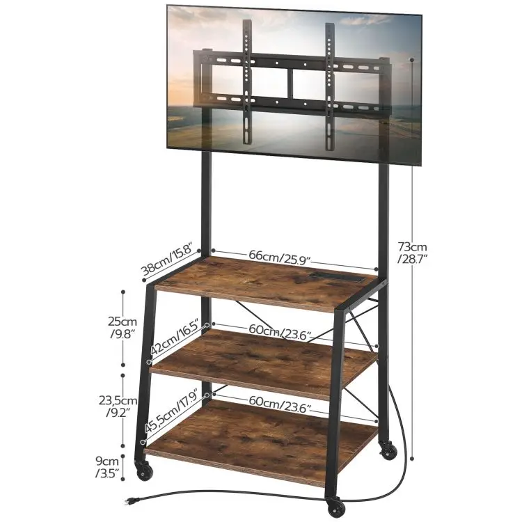 Wholesale Industrial TV Console Table Media Entertainment Center Black Tall TV Stand on Wheels with Power Outlets and Storage