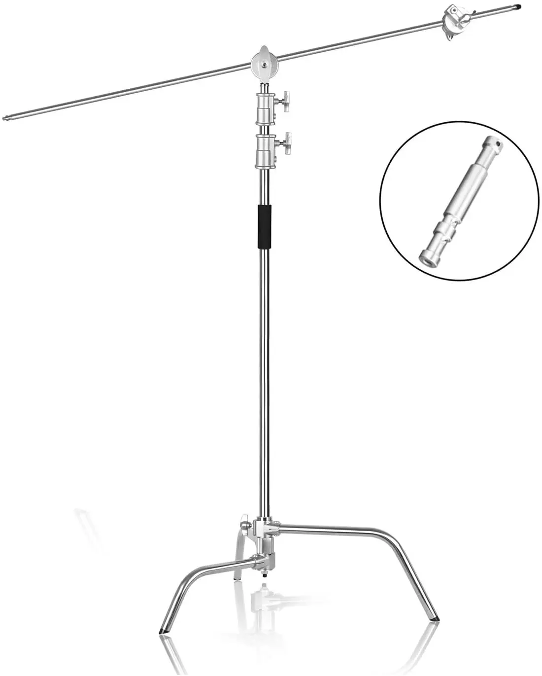 Soonpho 100% Metal Max Height 9.8ft/300cm Adjustable Reflector C-Stand with 4.2ft/128cm Holding Arm and 2 Pieces Grip Head,One Adjustable Leg,for Photography Studio Video Reflector,Monolight,Softboxes 