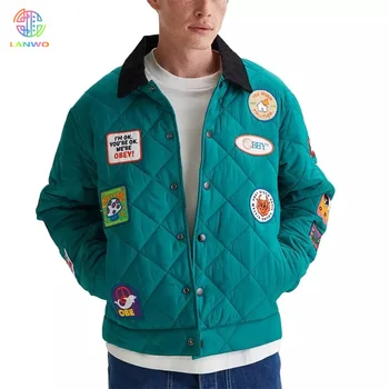 Warm Thicken Oversized Mens Bomber Jacket Custom Winter Multiple Pockets Embroidered Logo Patches Quilted Men Varsity Jacket