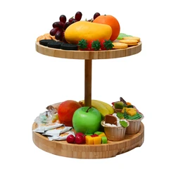 2 Tiers Round Rotary Bamboo Cheese Board and Knife Set with Food Plate for Women Bachelorette Party gi