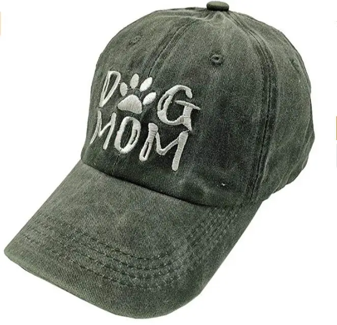 011364 Women's Embroidered Adjustable Denim Baseball Cap Tail Hat Dog Mom