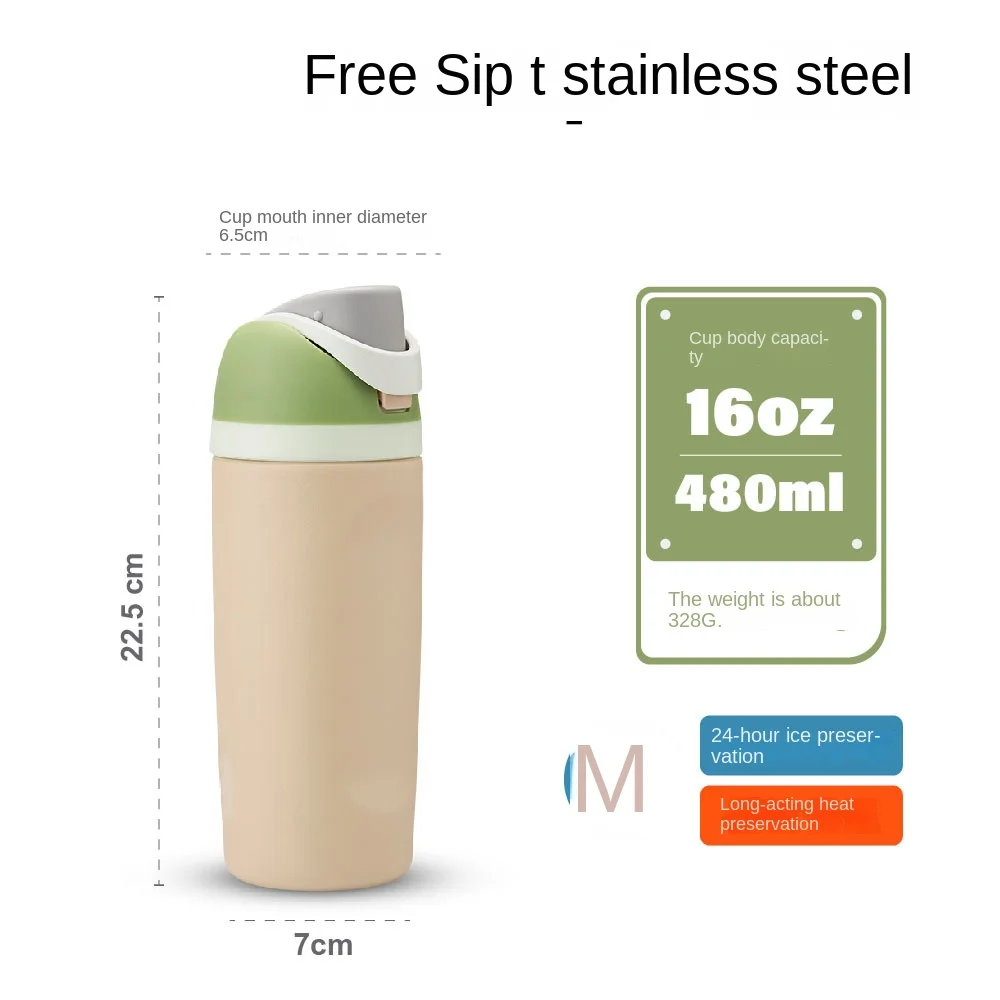 2024 Wholesale 16oz Double Wall wholesale stainless steel hot customer insulated thermo free sip water bottle flask with straw