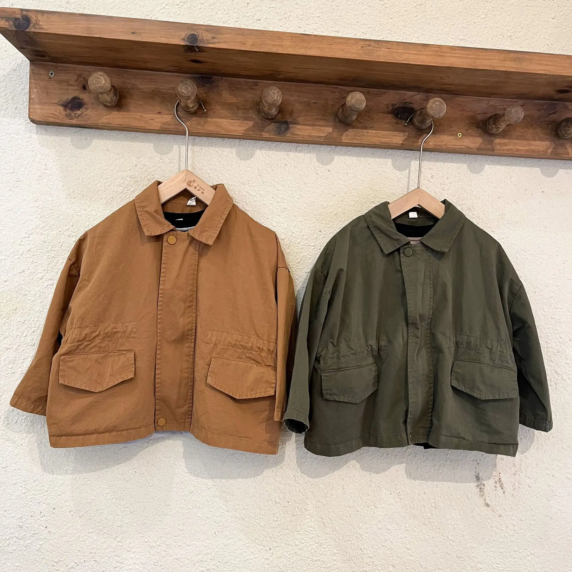 2023 autumn new children's casual solid green brown coat boys girls unisex  fashion jacket