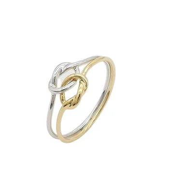 Two Tones Real 18K Gold Love Knot Heart Ring Wedding Ring Jewelry Double Love Heart Knotted Ring Set
