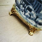 Home Copper Decor Design Luxury China Home Decor 4 Copper Legs Blue And White Glazed Mini Pots For Plants And Flowers