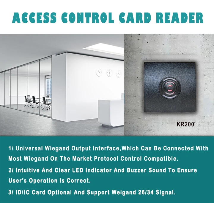 KR200 125Khz RFID カード アクセス コントロール カード リーダー 出力 Wiegand 26/34 防水 IP65 0