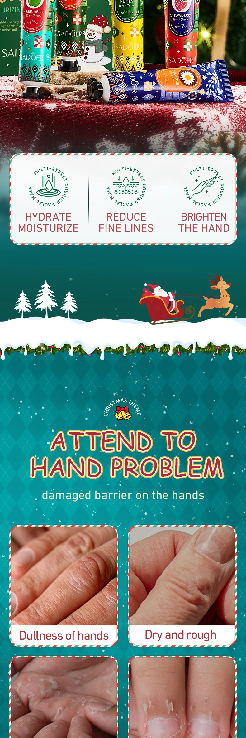 product oem sadoer private label christmas hand cream gift set whitening moisturizing hand care skincare cream set body lotion-3