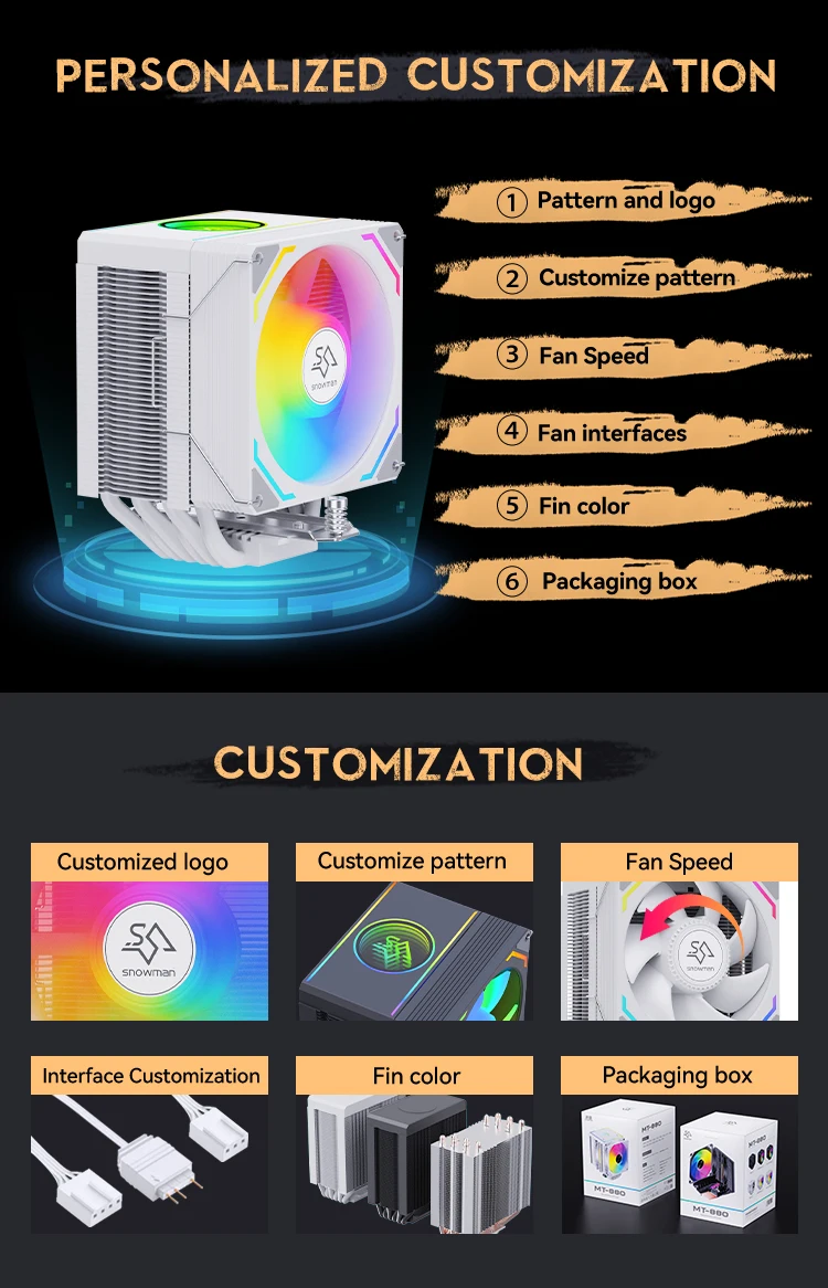 Air Cooler, SNOWMAN, ARGB, CPU, LGA - detail 4