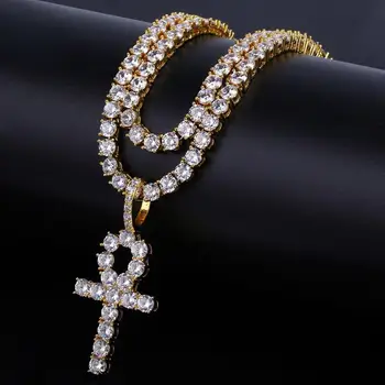 AAA Zircon Diamond Classic Jesus Cross ankh cross nail cross Pendant with hip hop iced out gold silver pendant necklace
