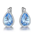 Silver Silver Silver 925 Nano Sky Blue Gemstone Diamond Clip 925 Sterling Silver Luxury Earrings For Women