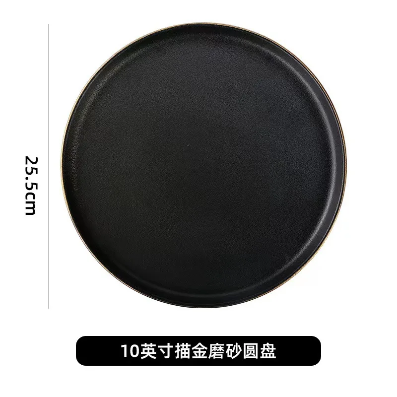 Wholesale Customized Ceramic Dinner Plate 6 8 9 10.5 Inch Round Matte Black Slate Buffet Plate