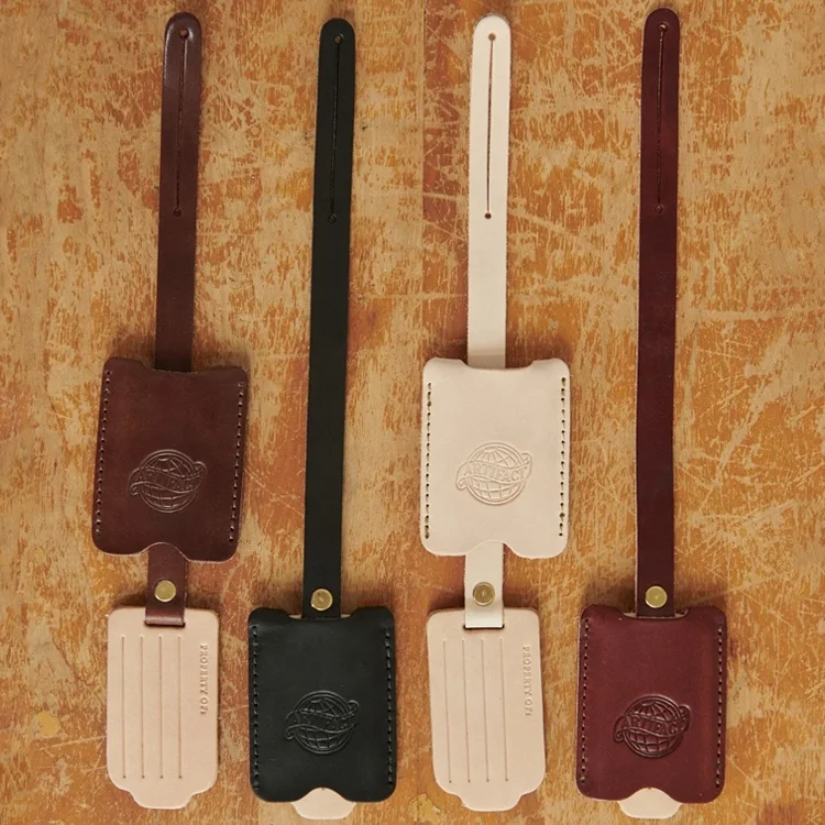 full grain leather luggage tag