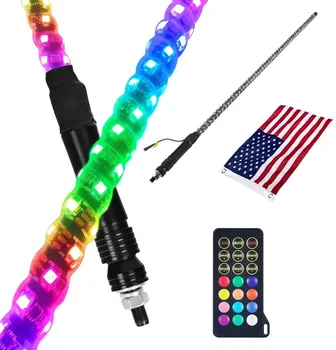 Off Road Truck Car Remote Control RGB 1ft 2ft 3ft LED Whip Light Flag IP67 Antenna Light LED ATV UTV