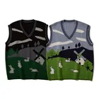 Sweater Jacquard Sweater Custom Jacquard Rib Knit Logo New Fashion Cotton Black Sweater Vest Men