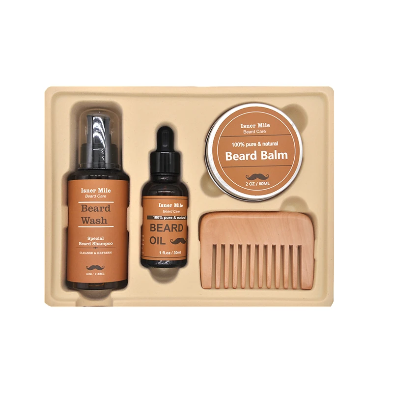 private label beard grooming kit with beard oil balm shampoo