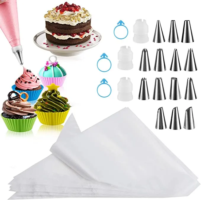 Pastry Bags with Decorating Tips-Disposable Cake stand Baking tools with Coupler and Bag Ties kids cooking and baking set
