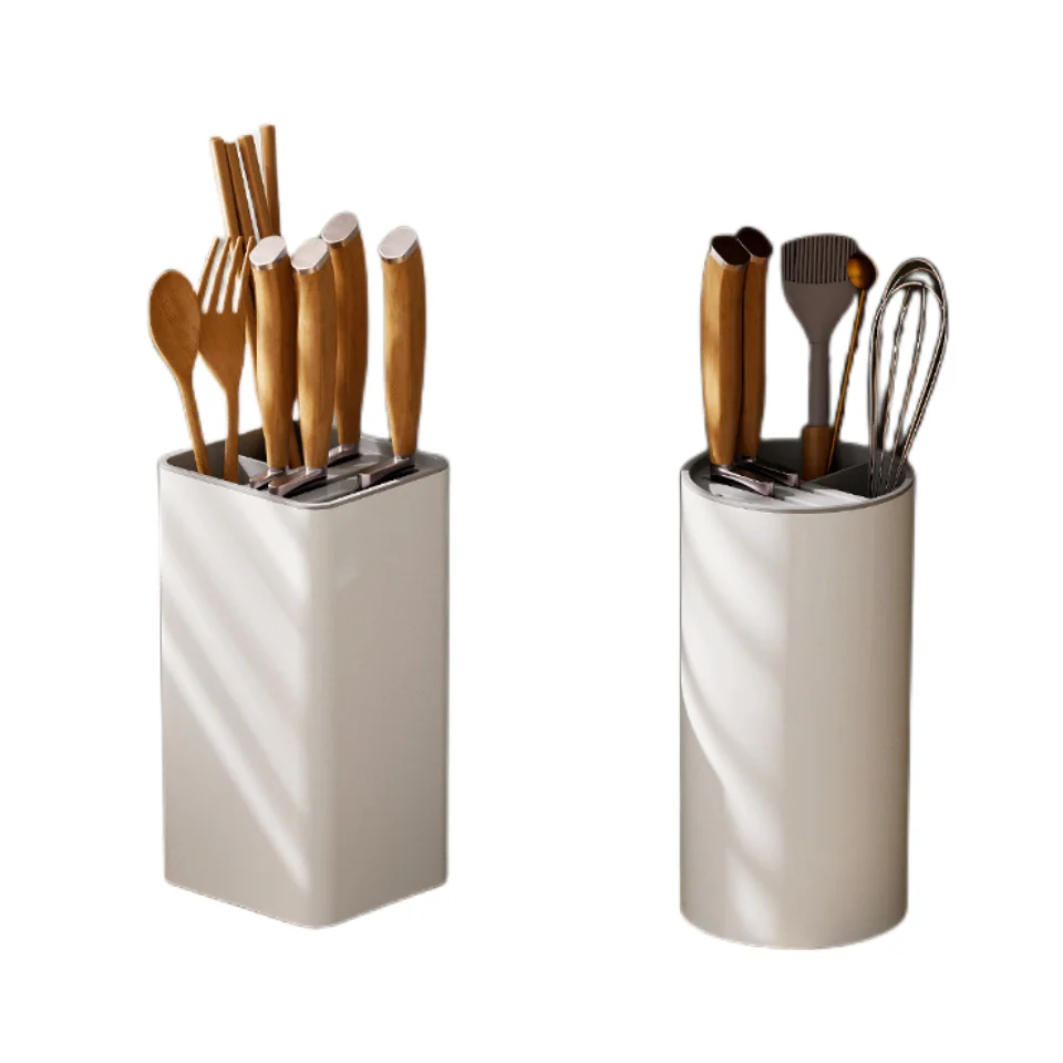 Modern plastic white knives holder block with scissor slot knife utensils storage utensil holder for kitchen organizer