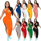 Newest 2021 Women Dress Solid Dresses Women Lady Elegant Slit Sexy Dress Women Summer