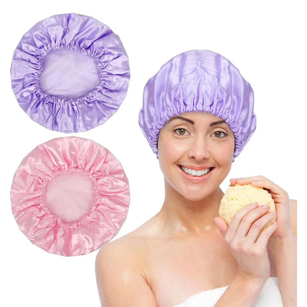 Elastic Band Hair Care Bonnets Double Layer Adjustable Size Sleep Night Caps Head Cover Satin Bathroom Shower Bath Cap