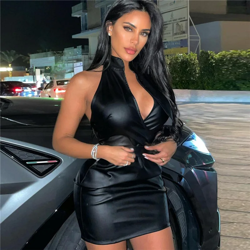 Cool Girls Black Pu Leather Tight Dress 