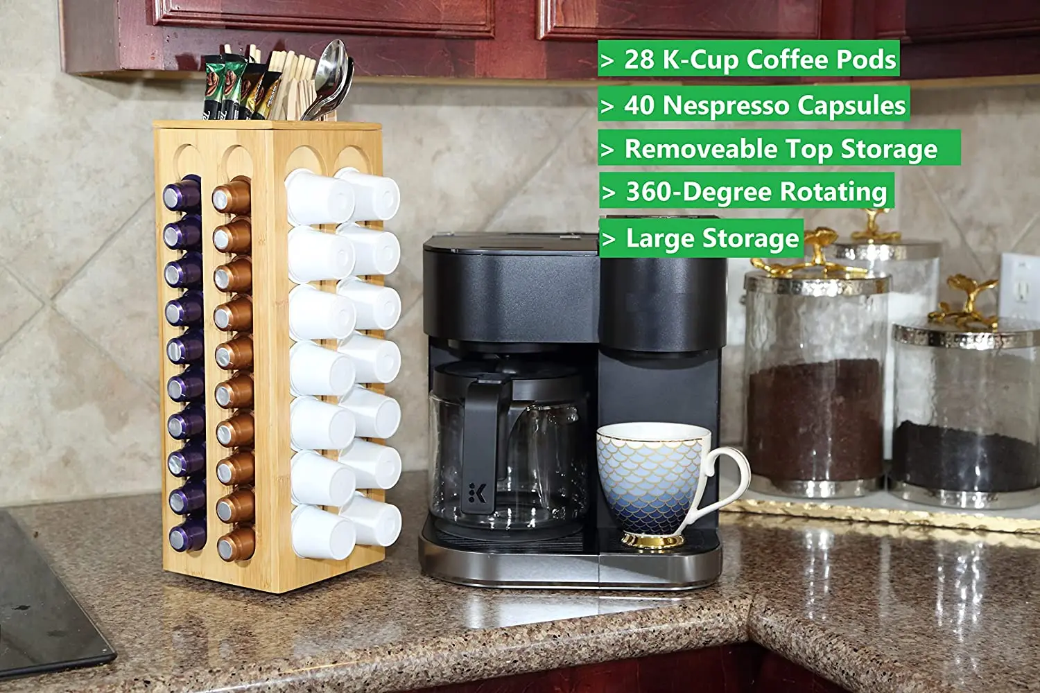 Amazon Modern Coffee Rack Capsule Holder Coffee Pod Capsule Holder Elegant Food Storage for 360 Rotating Rack Bamboo