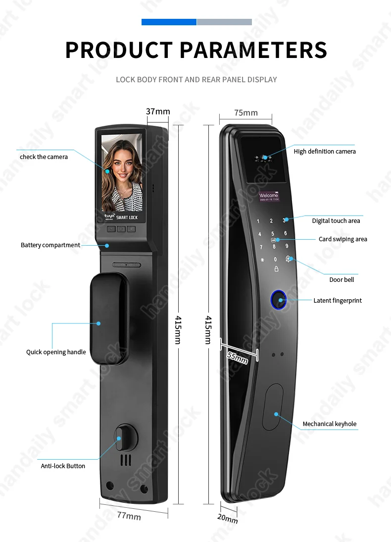 electric digital biometricfingerprint lock wifi door tuya keyless door lock with 3d face recognition access smart door lock k36-11