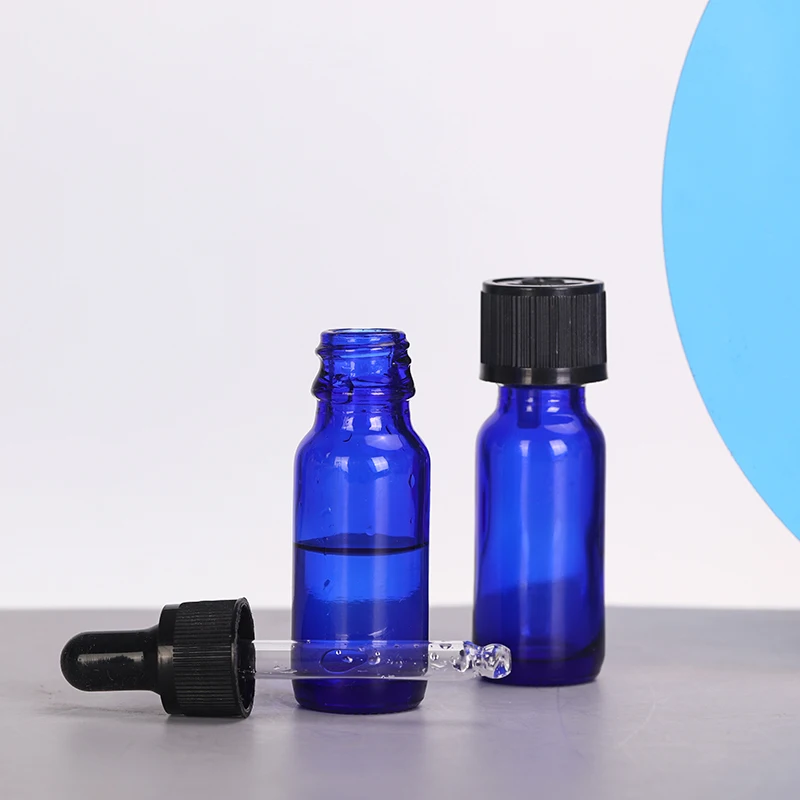 Wholesale 1/2 Ounce 1/2oz Empty Skincare Cobalt Blue Color Boston Rounded Glass Bottle 15ml Dropper For Oil