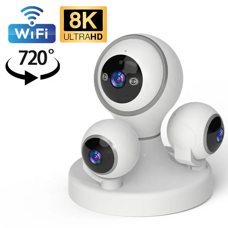 Mini 12mp Smart Home Surveillance Wifi Wireless Network Security Ptz Ip Three Lens Indoor Baby&Pet Home Security Camera