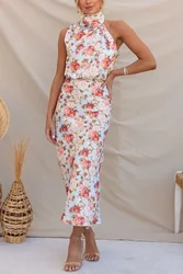 Women Summer Oem Custom Tea Gardens Navy Blue Floral Print Satin Maxi Dress Elegant And Gorgeous Dresses