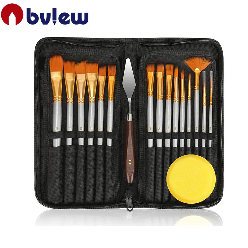 15-PCS Canvas Painting Supplies with Oil Painting Scraper And Sponge for Acrylic Different Sizes Paint Brushes Watercolor Gouache Painting White Oil TiMOVO Professional Paint Brushes Set, 