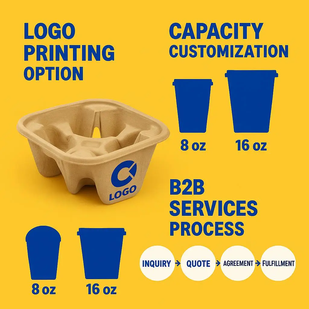 Wholesale Eco-Friendly Bagasse Fiber Takeout Cup Carrier Biodegradable and Disposable for Hot Cold Drinks for Parties Coffee - detail 7