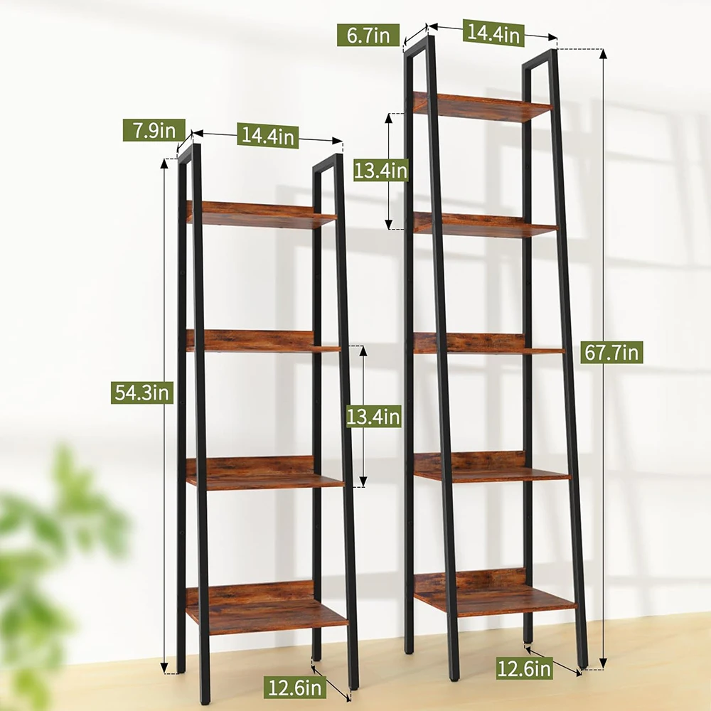 Modern 4-Tier Wooden/Metal Ladder Bookshelf-Tall Corner Design for Narrow Spaces Living Room & Home Office Storage supplier