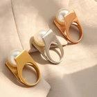 Pearl Rings Unique Stainless Steel Korean Pretty Luxury Jewelry Simple Hawaiian Y-Shaped Pearl Rings For Women